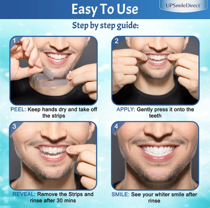 UPSmileDirect Professional Teeth Whitening Strips 21 Treatments - Peroxide Free - Non Sensitive Teeth Whitening - Pack of 42 Strips + Tongue Scraper + Mouth Opener Included