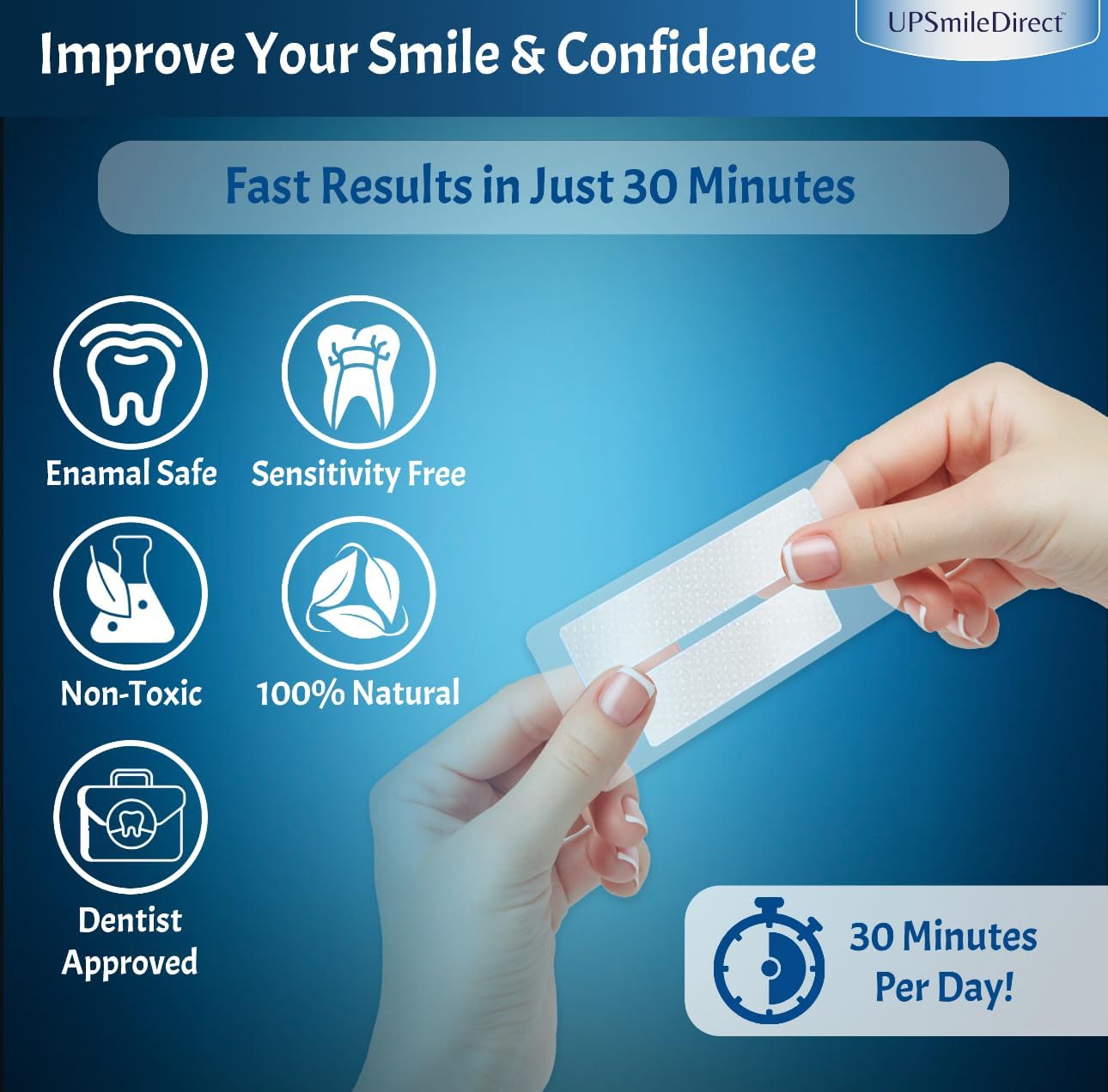 UPSmileDirect Professional Teeth Whitening Strips 14 Treatments -Enamel Safe - Non-Sensitive - 28 Peroxide-Free Strips -Dentist Formulated Teeth Kit