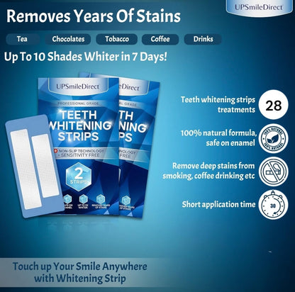 UPSmileDirect Professional Teeth Whitening Strips 14 Treatments -Enamel Safe - Non-Sensitive - 28 Peroxide-Free Strips -Dentist Formulated Teeth Kit