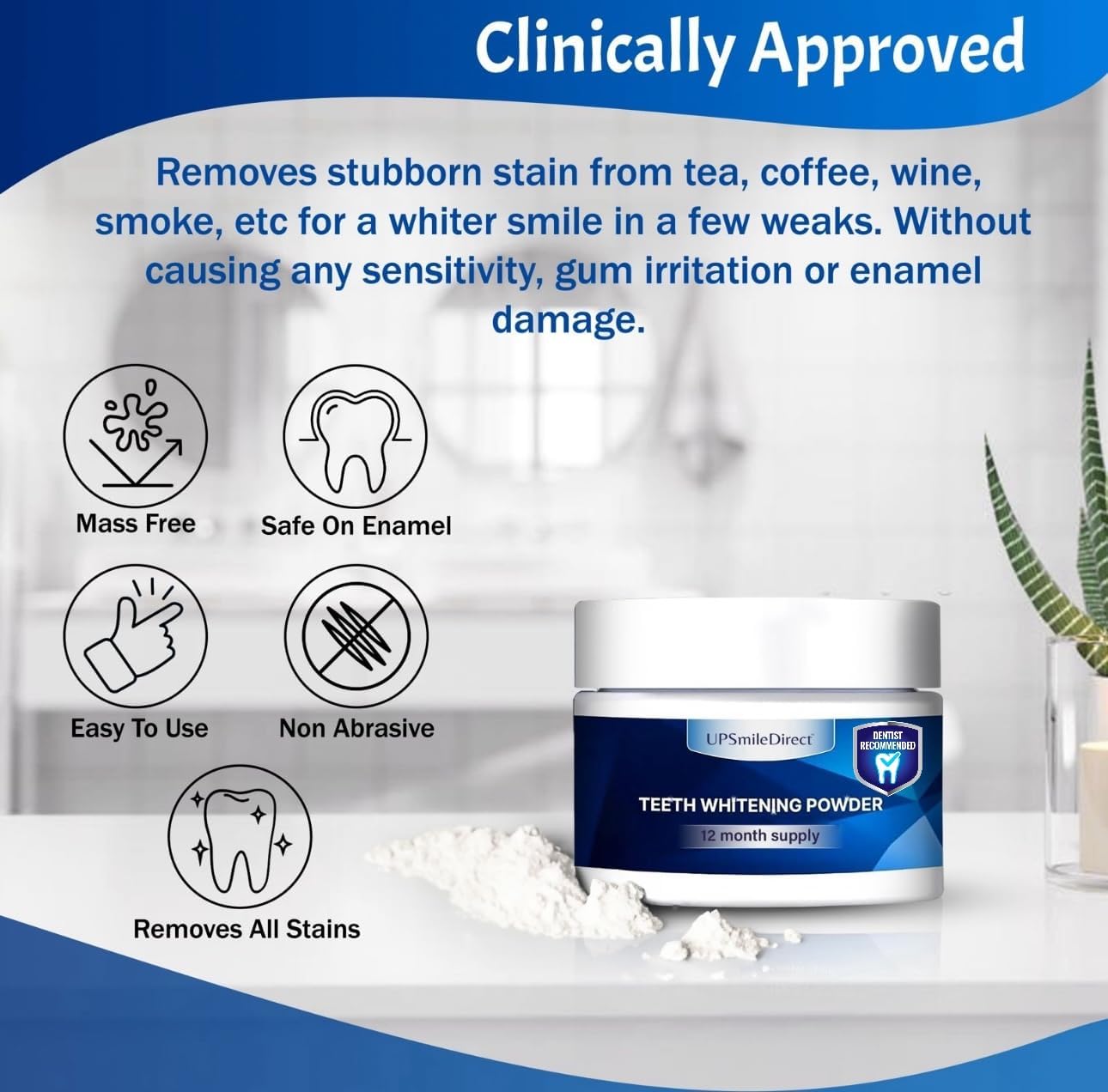 UPSmileDirect Teeth Whitening Powder - 1 Year Supply | Dentist Approved | Enamel-Safe & Sensitivity-Free | Cool Gel Mint Flavour | Removes Years of Stains
